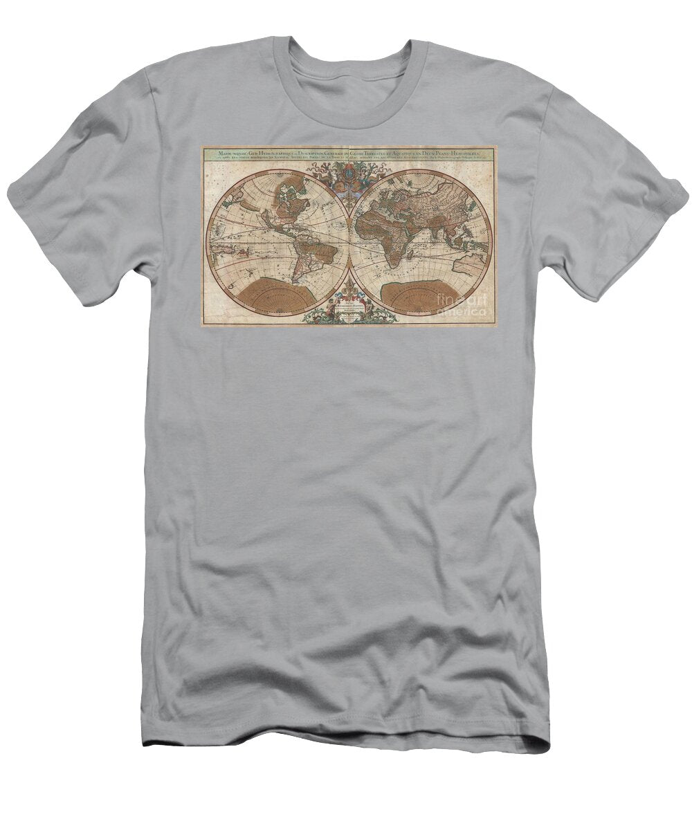 1 1691 Sanson Map of the World on Hemisphere Projection Paul Fearn T-Shirt