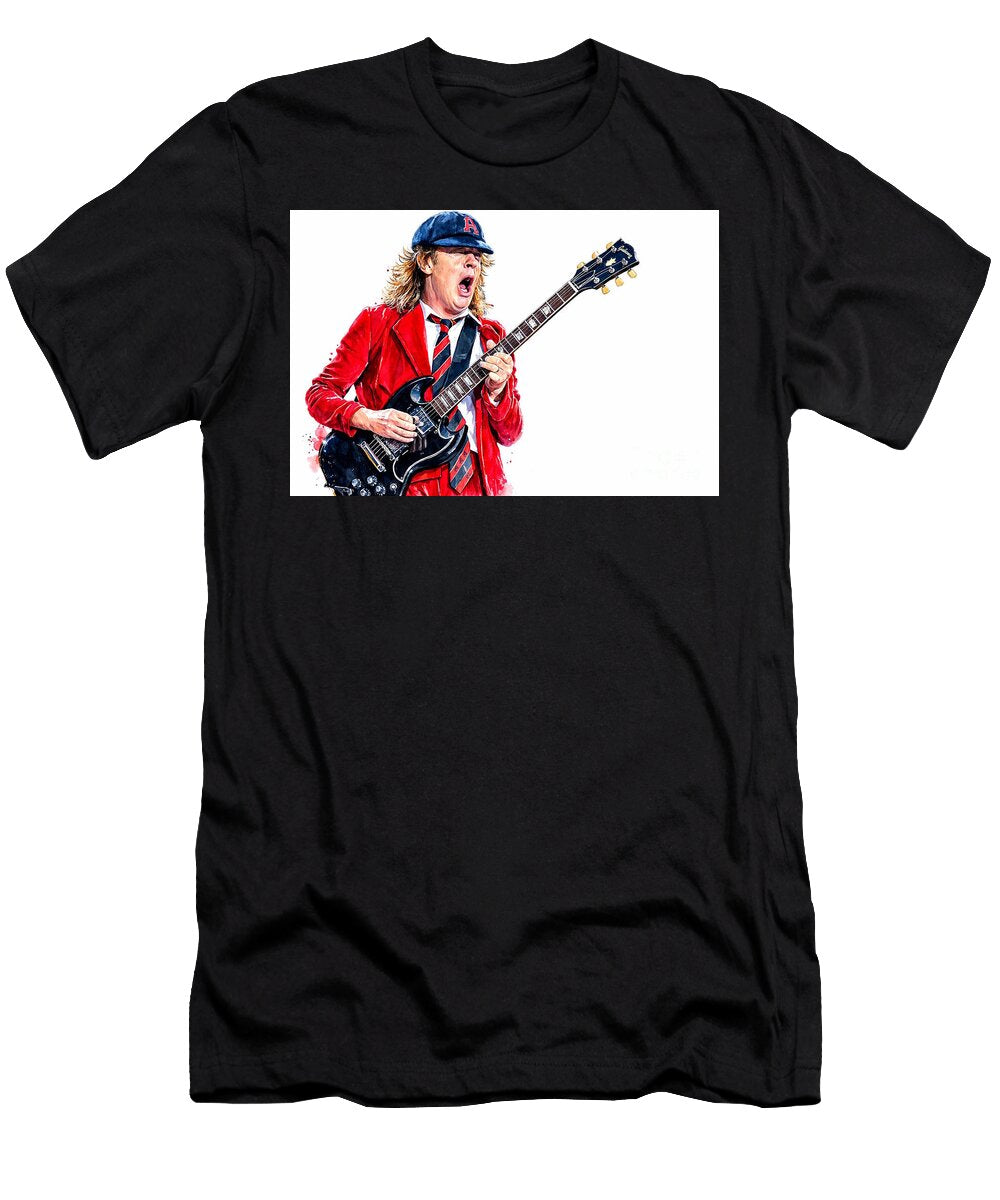 1 Angus Young Watercolour Portrait Print Ac DC Guitar Legend Wall Art Dcg Art T-Shirt