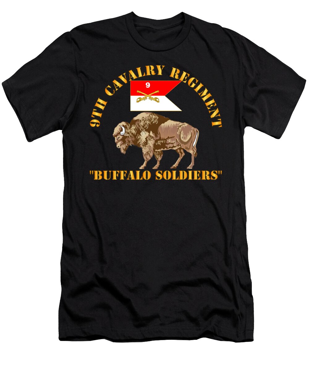 1 Army 9th Cavalry Regiment Buffalo Soldiers W 9th Cav Guidon Tom Adkins T-Shirt
