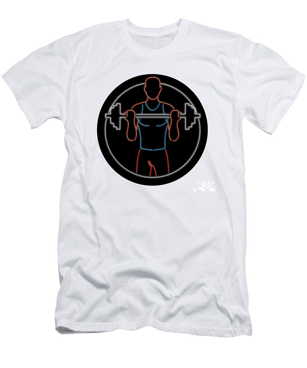 1 Athlete Lifting Barbell Oval Neon Sign Aloysius Patrimonio T-Shirt