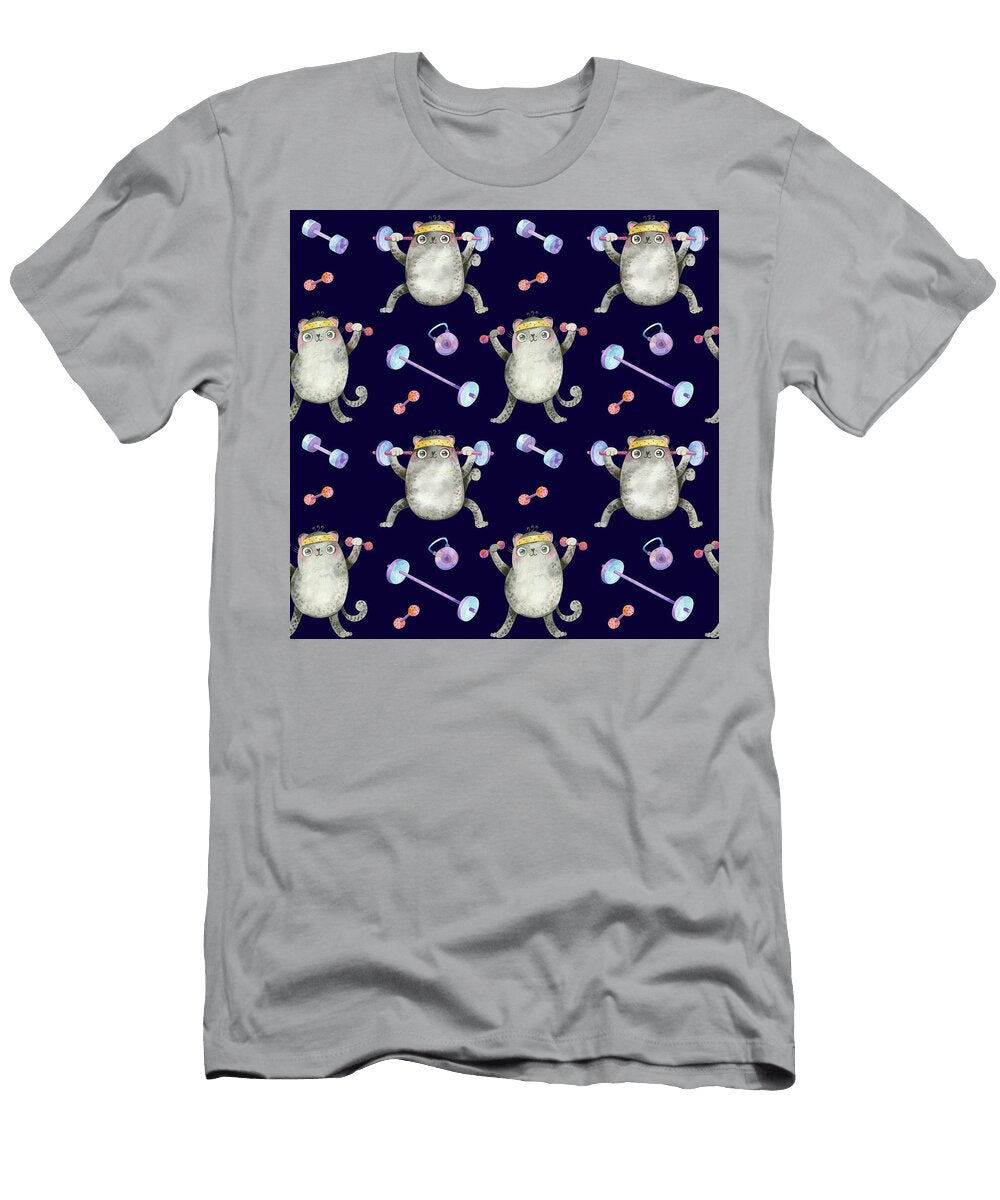 1 Athletic Cats Cute Characters Squat with a Barbell Raise Dumbbell Thursina T-Shirt