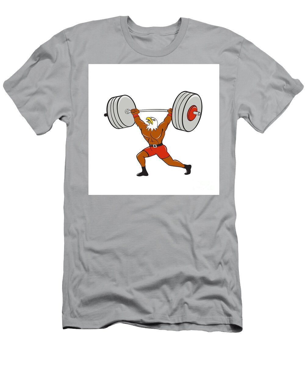 1 Bald Eagle Weightlifter Lifting Barbell Cartoon Aloysius Patrimonio T-Shirt