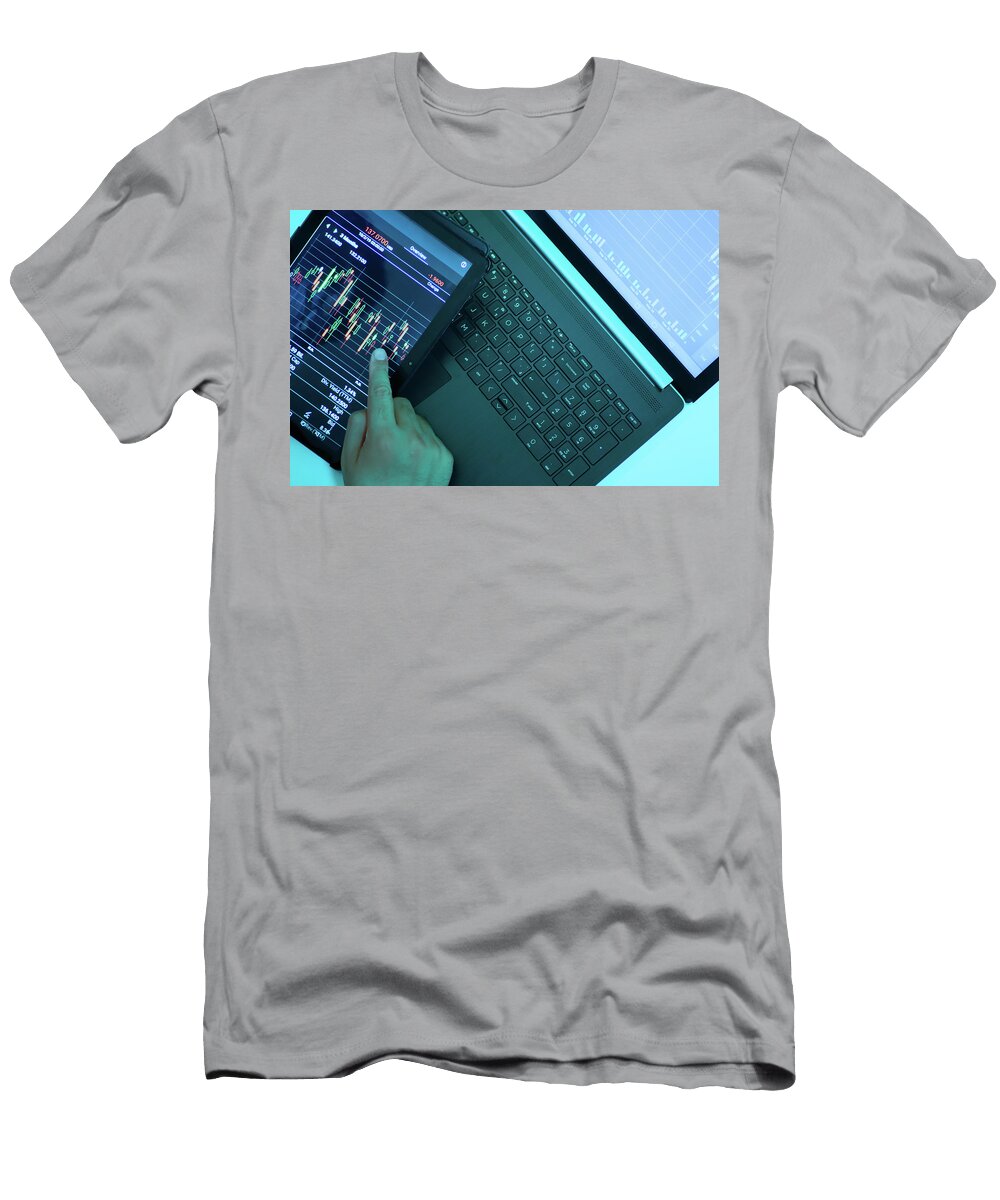 1 Business People Working with Stock Trading Forex on Mobile and L Boonmachai Mingkhwun T-Shirt