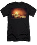 1 Chistmas Presents Gifts with a Candle Glowing on Wooden Wall Background Michal Bednarek T-Shirt