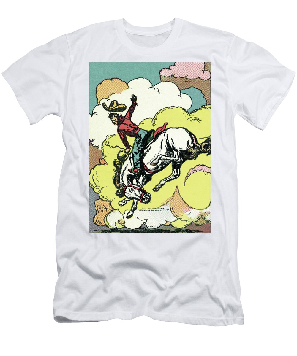 1 Cowboy Riding a Bucking Bronco Csa Images T-Shirt