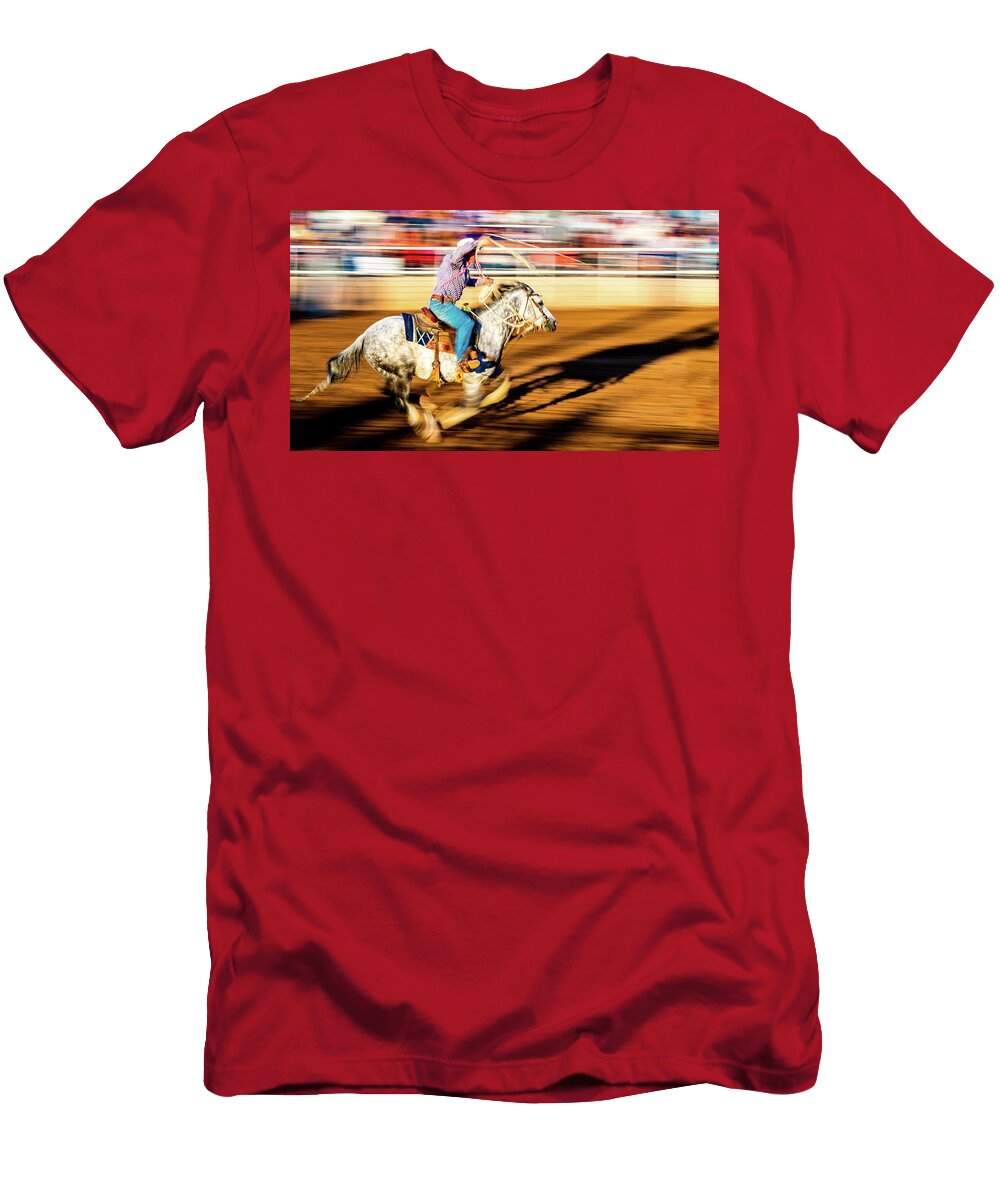 1 Cowboys Ride and Rope Cattle During San Panoramic Images T-Shirt