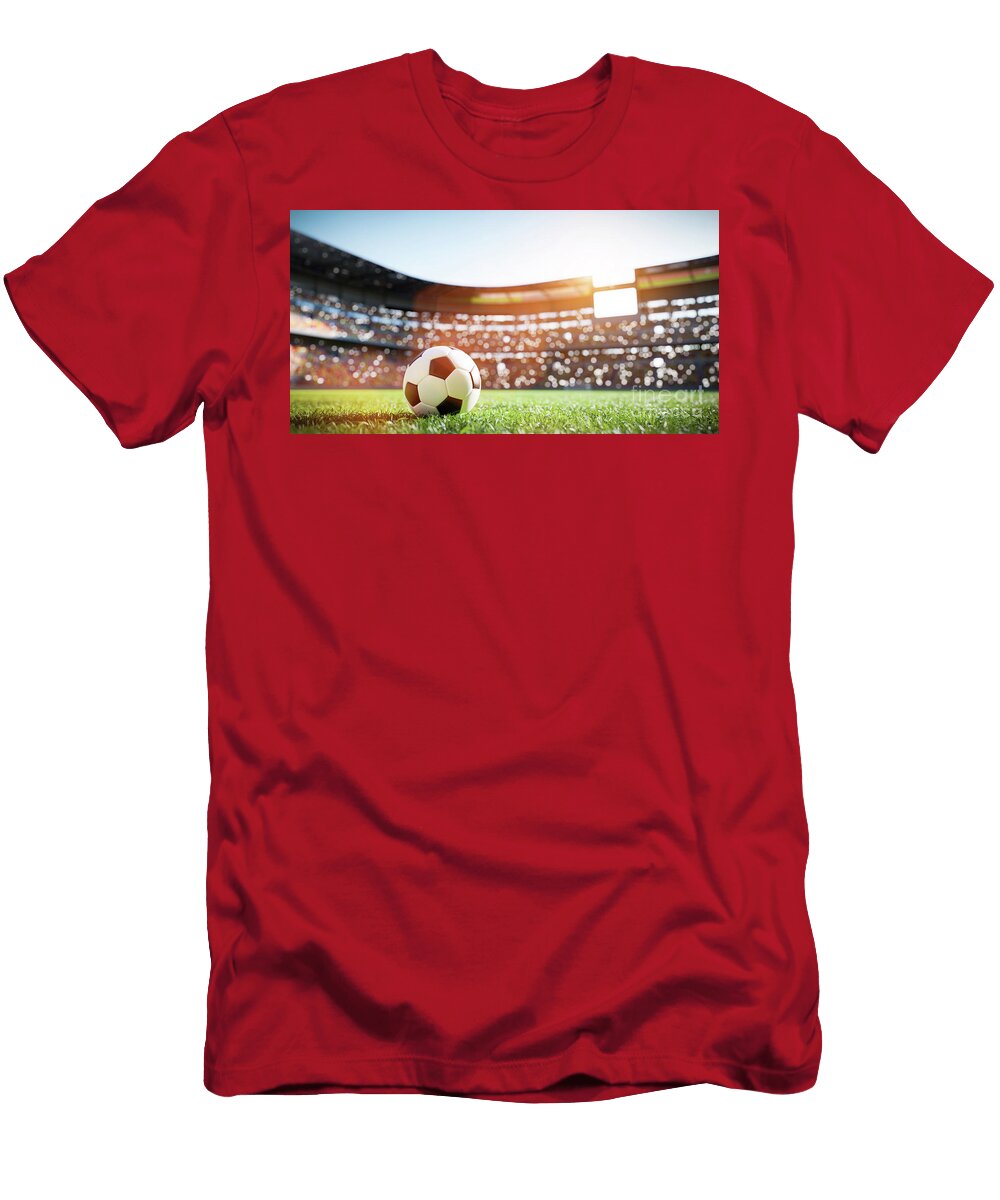 1 Football Soccer Ball on Grass Field on Stadium Michal Bednarek T-Shirt