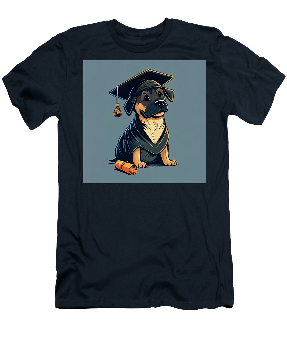 1 Graduated Cartoon Cap on Happy Dog Pavel Shlykov T-Shirt
