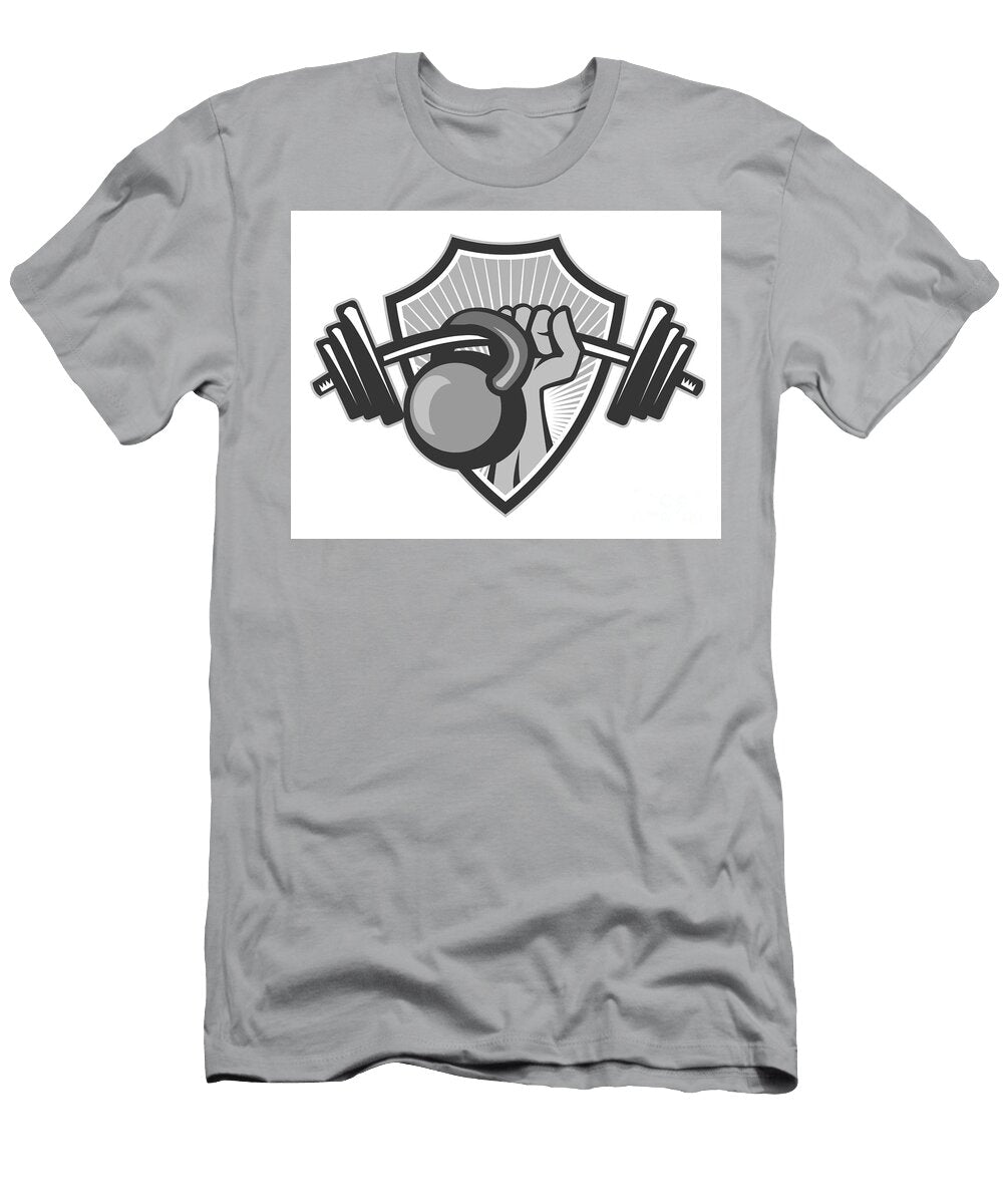 1 Hand Lifting Barbell Kettlebell Crest Grayscale Aloysius Patrimonio T-Shirt