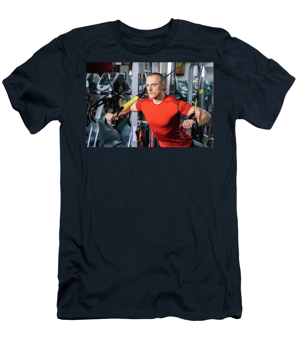 1 Handsome Man Working Out in Fitness Gym Maria Kray T-Shirt