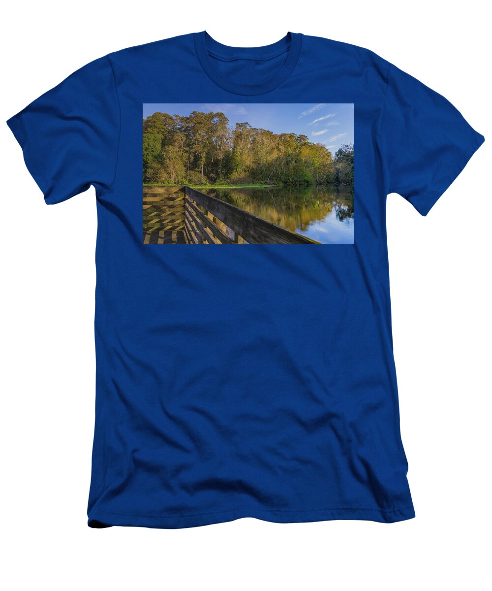 1 John B Sergeant Park Boardwalk the Sunrise Reflects Mirror Like Off the Hillsborough River Tampa Flo Milton E Bowe Jr T-Shirt