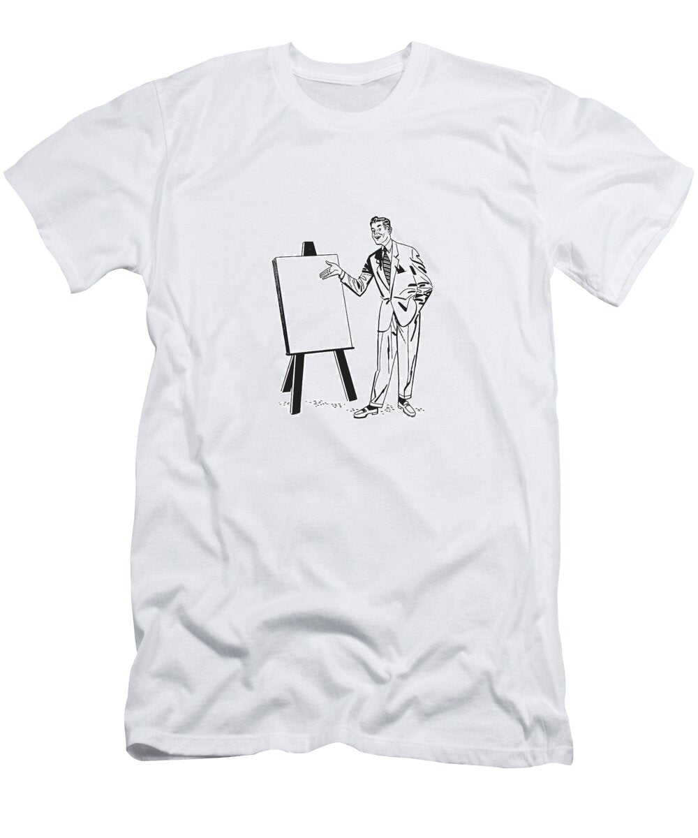 1 Man Giving Presentation and Pointing to Blank Paper on Easel Csa Images T-Shirt