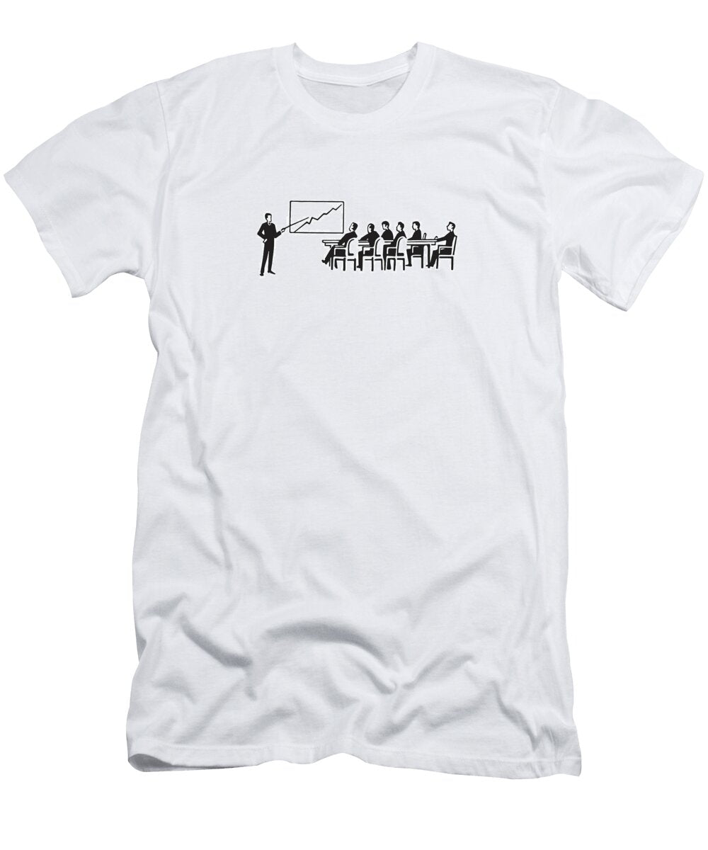 1 Man Leading Meeting and Pointing to a Line Chart Csa Images T-Shirt