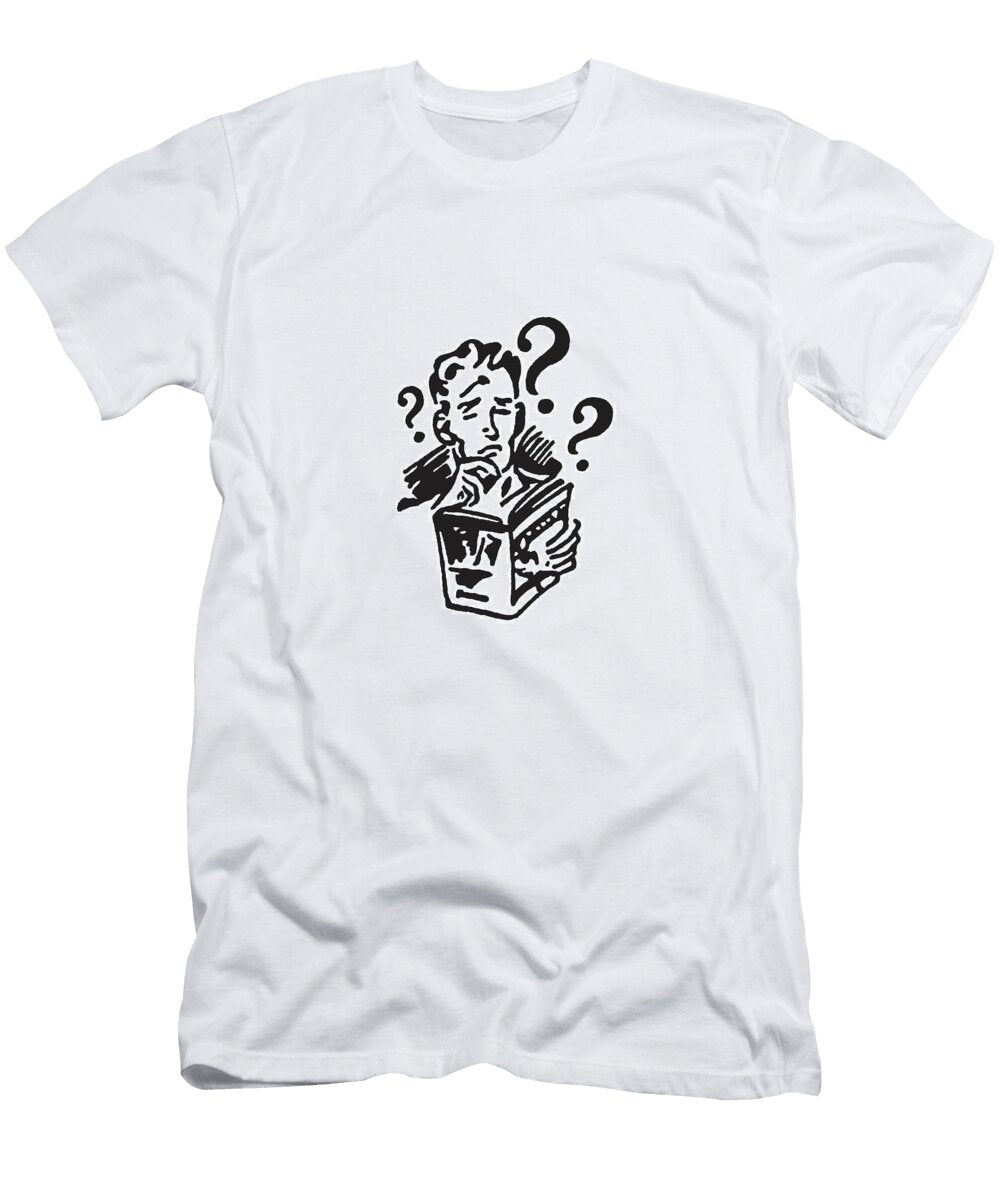 1 Man with Many Questions Reading Book Csa Images T-Shirt