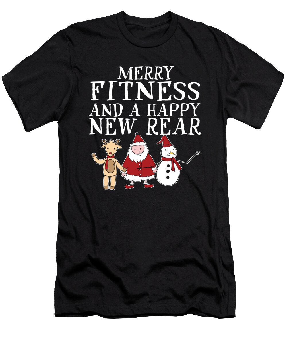 1 Merry Fitness and a Happy New Rear Gym Christmas Workout Maximus Designs T-Shirt