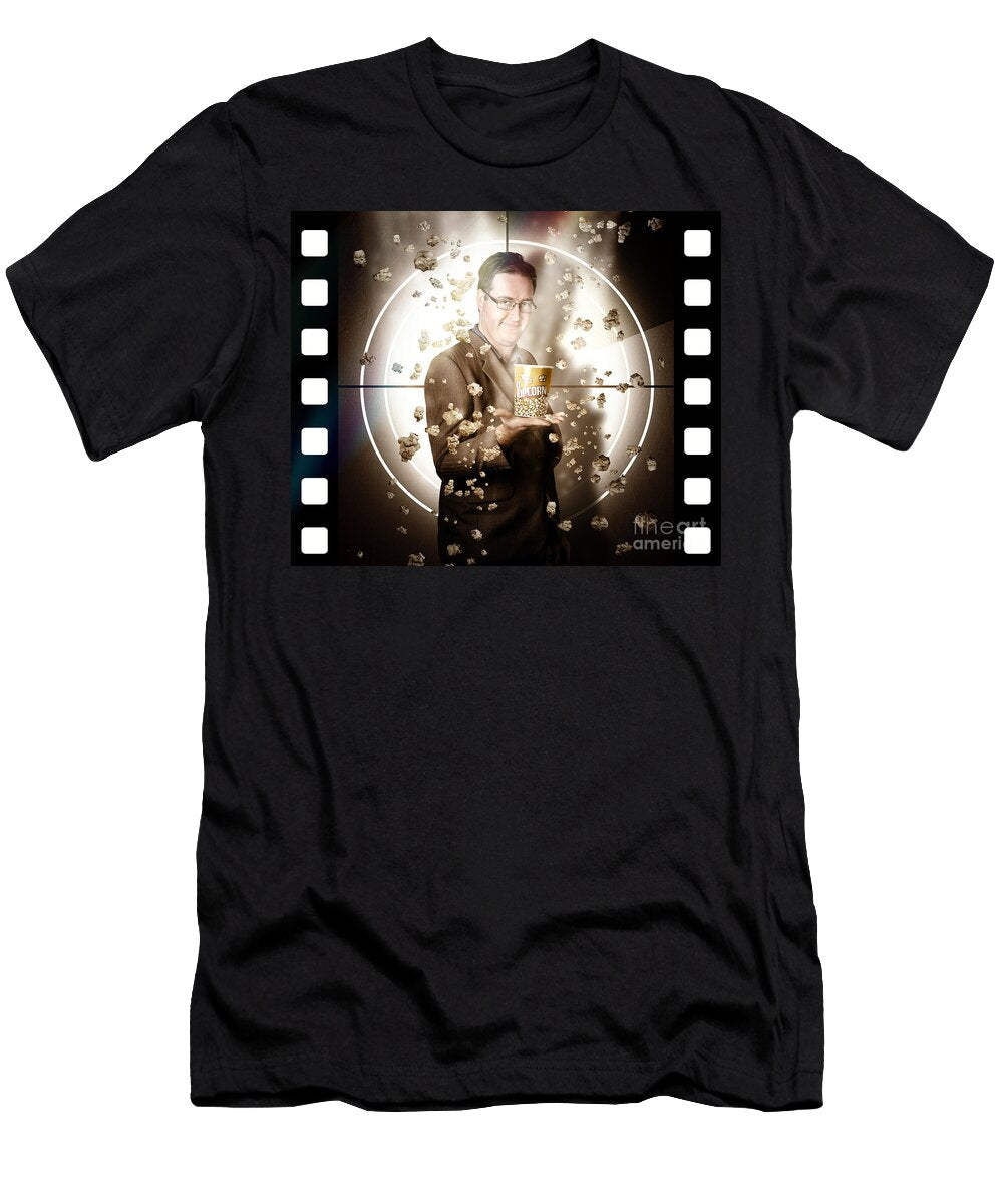 1 Movie Man Holding Cinema Popcorn Bucket At Film Ryan Jorgensen T-Shirt