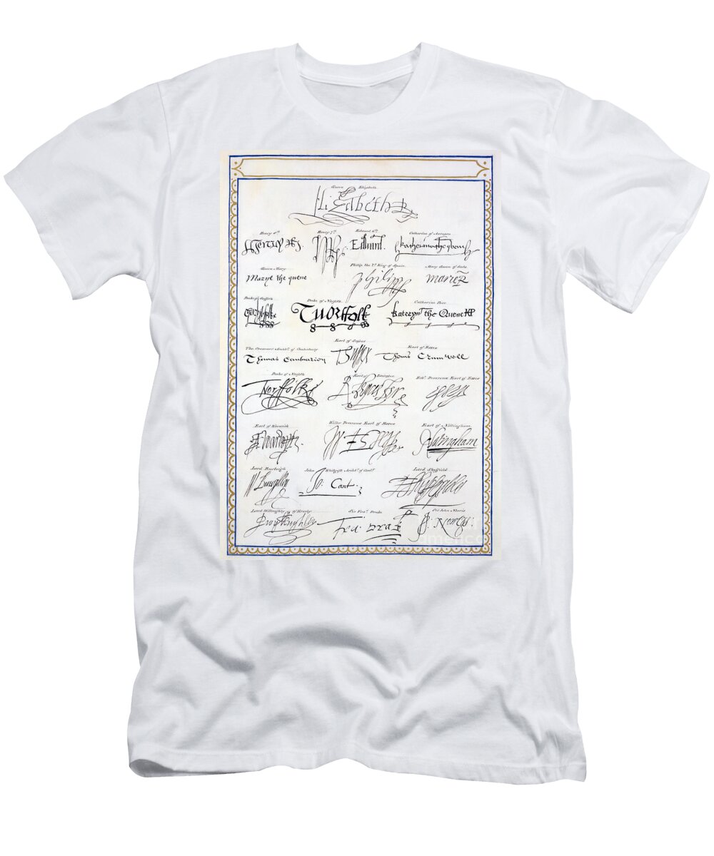 1 Reproduction of Signatures of the Tudors and Their Court From Memoirs of the Court of Queen Elizabeth Published in 1825 Sarah Countess of Essex T-Shirt