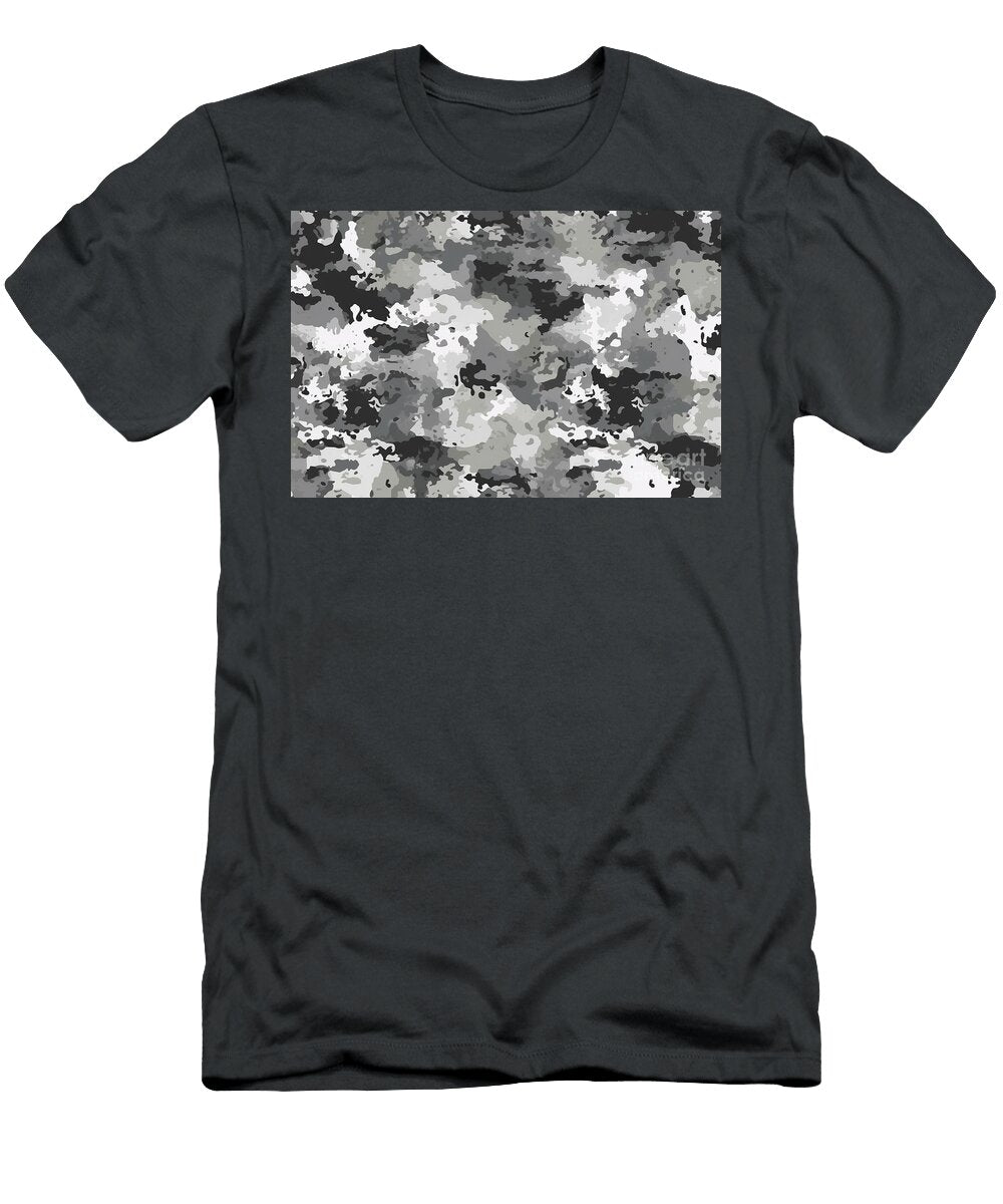 1 Seamless Rough Textured Military Hunting Paintball Camouflage Pattern in Light Urban Grey and Snow White Palette Tileable Abstract Contemporary Classic Camo Fashion Textile Surface Design Texture N Akkash T-Shirt