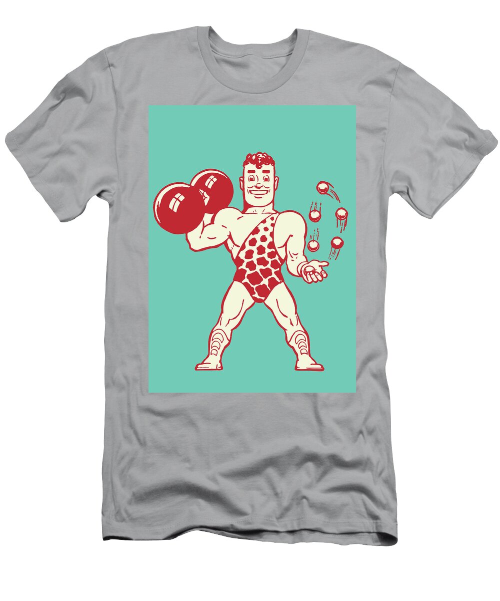 1 Strong Man in Tarzan Outfit and Wrestling Boots Lifting a Barbell and Juggling Csa Images T-Shirt