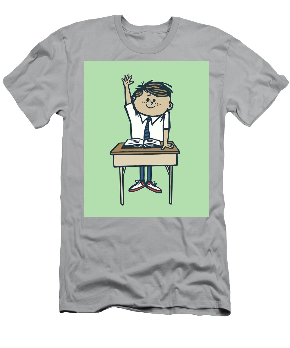 1 Student Raising Hand and Sitting At Desk Csa Images T-Shirt