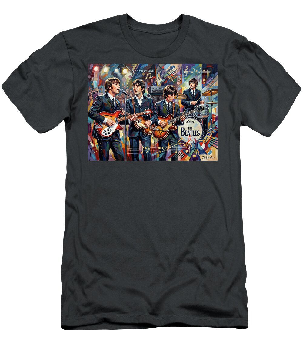 1 the Beatles Performing Abstract Portrait Art of Music Icons Iconic Musicians Legend Paint Sampadart Gallery T-Shirt