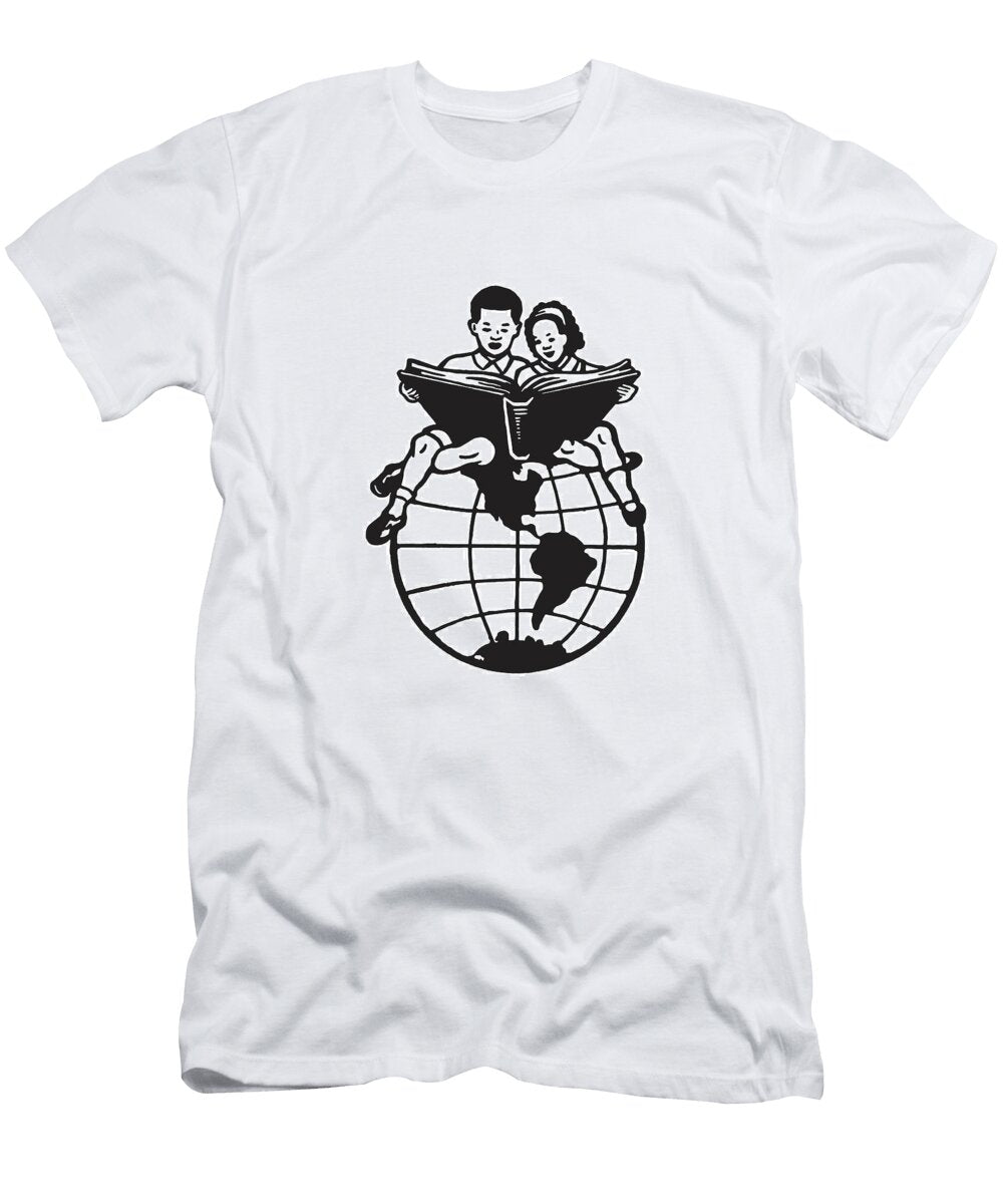 1 Two Children Sitting on a Globe Reading Csa Images T-Shirt