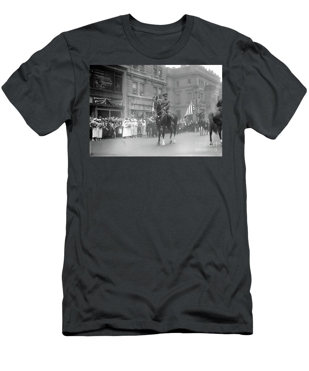 1 U S General John J Pershing on Horseback Leading World War I Veterans During Parade New York City 1919 Black and White Photo George Grantham Bain News Service Bain T-Shirt