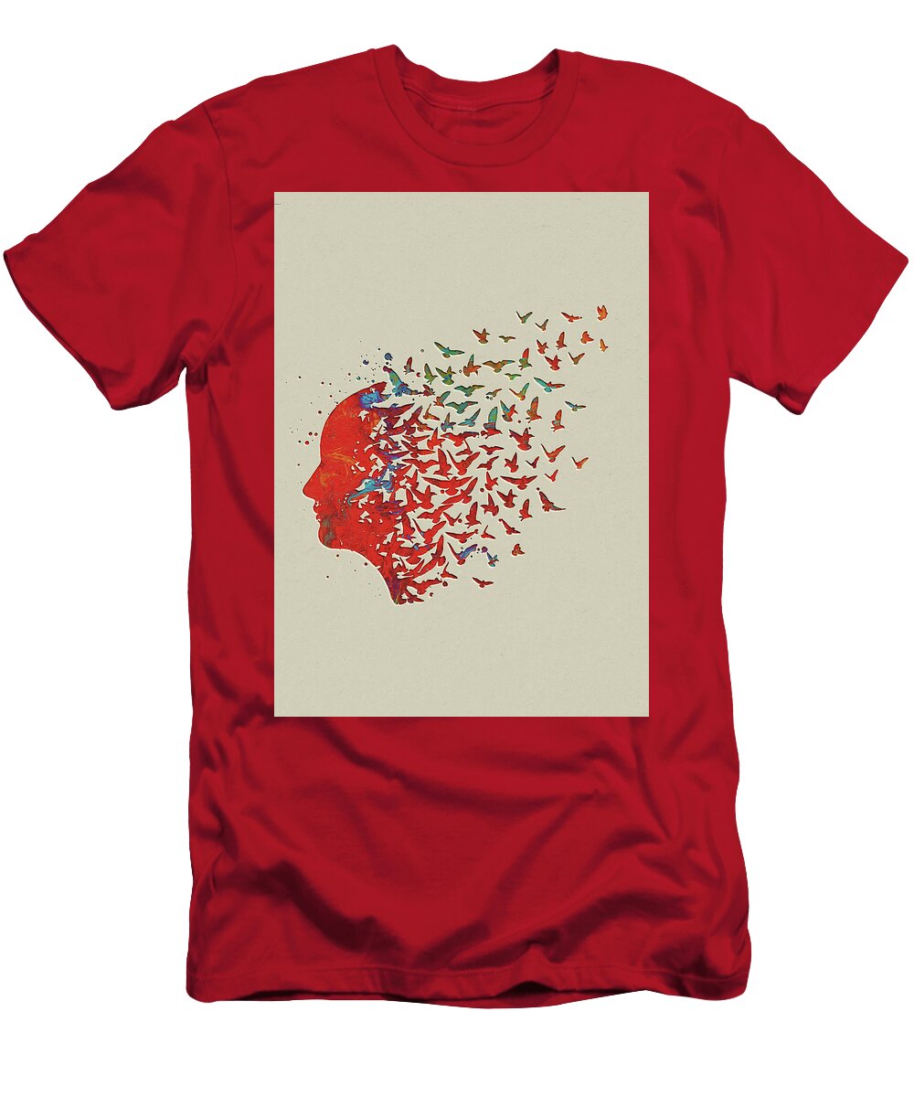 1 Watercolor Free Mind Watercolor Print Flying Birds Painting Meditation Freedom Yoga Print Psychology Leith Huber T-Shirt