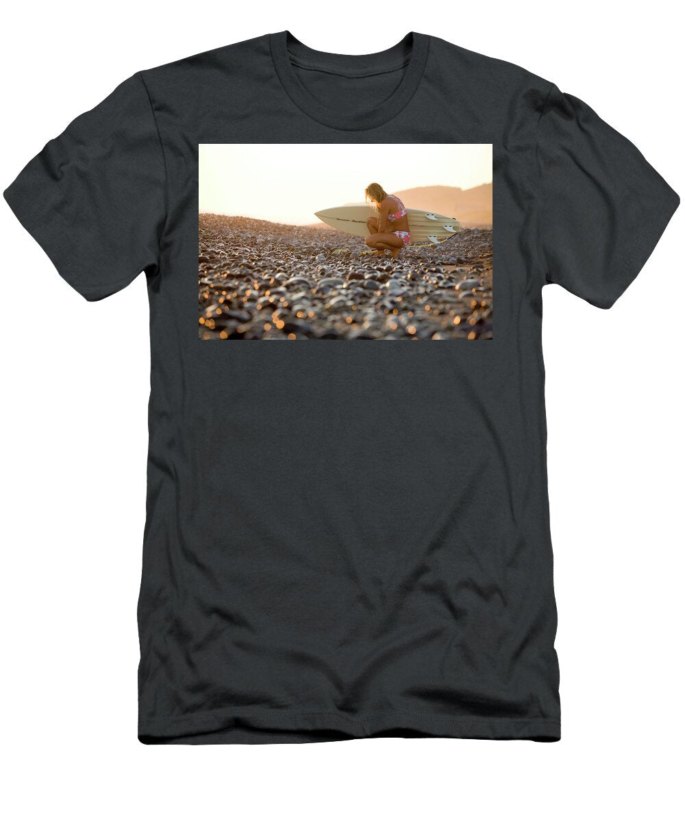 1 Young Woman Walking on Beach Justin Bailie T-Shirt