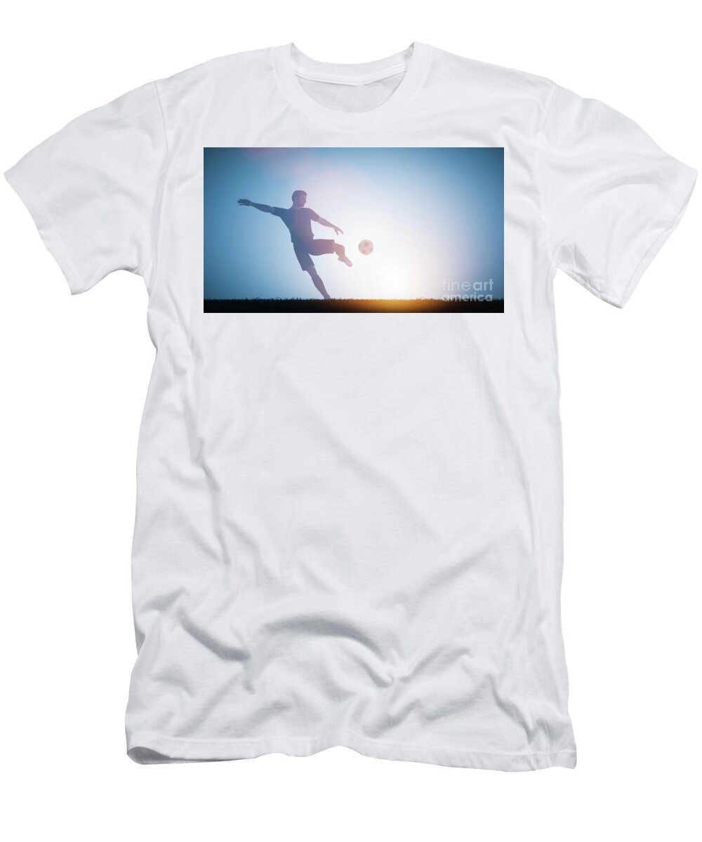 12 Football Soccer Player Shooting a Ball on Goal Michal Bednarek T-Shirt
