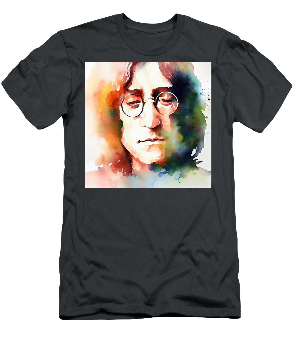 12 Watercolour of John Lennon Smart Aviation T-Shirt