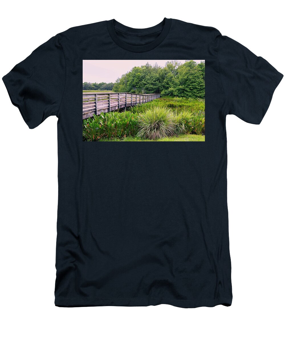 16 Florida Boynton Beach Green Cay Nature Center Wetlands Wooden Footpath Leading Into the Woods Laura Diez T-Shirt