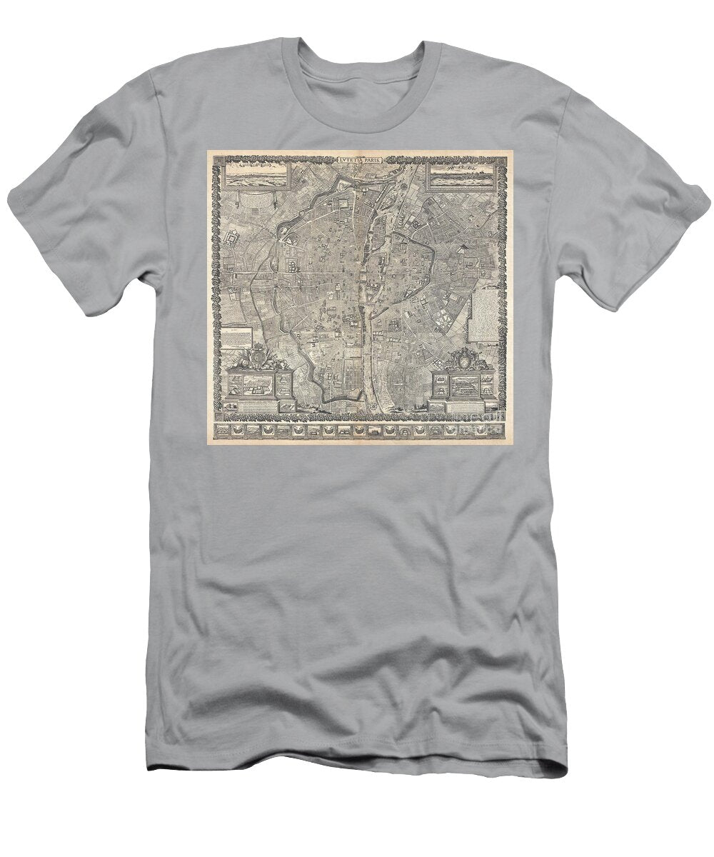 1652 Gomboust Map of Paris France Paul Fearn T-Shirt