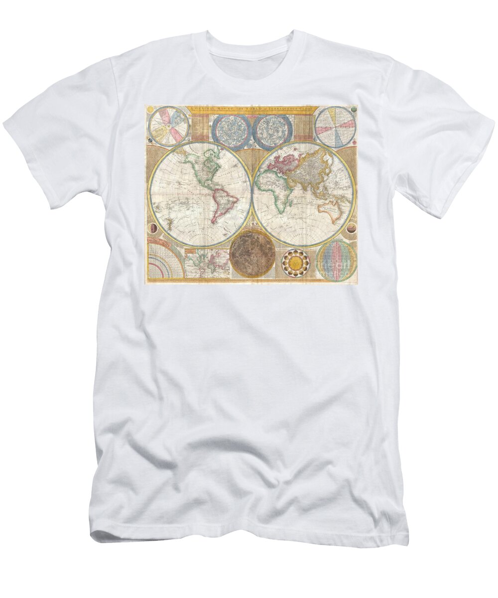 1794 Samuel Dunn Wall Map of the World in Hemispheres Paul Fearn T-Shirt
