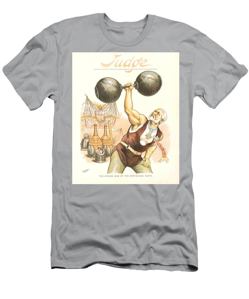 1891 Satire Weightlifter with Dumbbells Indian Clubs Gillam T-Shirt