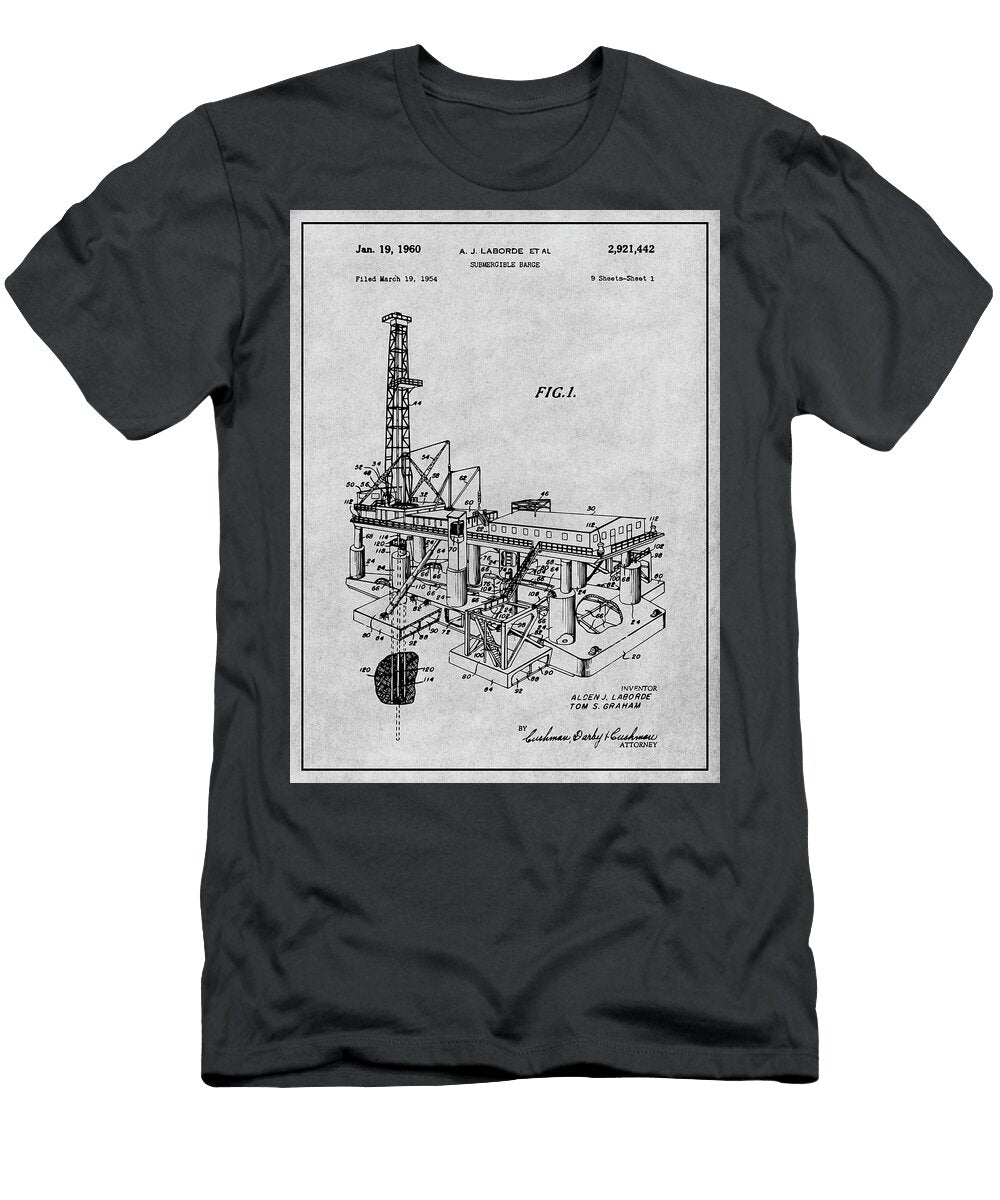 1954 Submergible Barge Patent Print Gray Greg Edwards T-Shirt