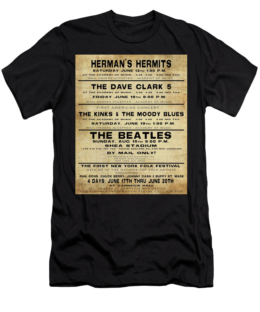 1960s Concert Poster Featuring the Beatles Kevin Walker and Pixel Reverie T-Shirt