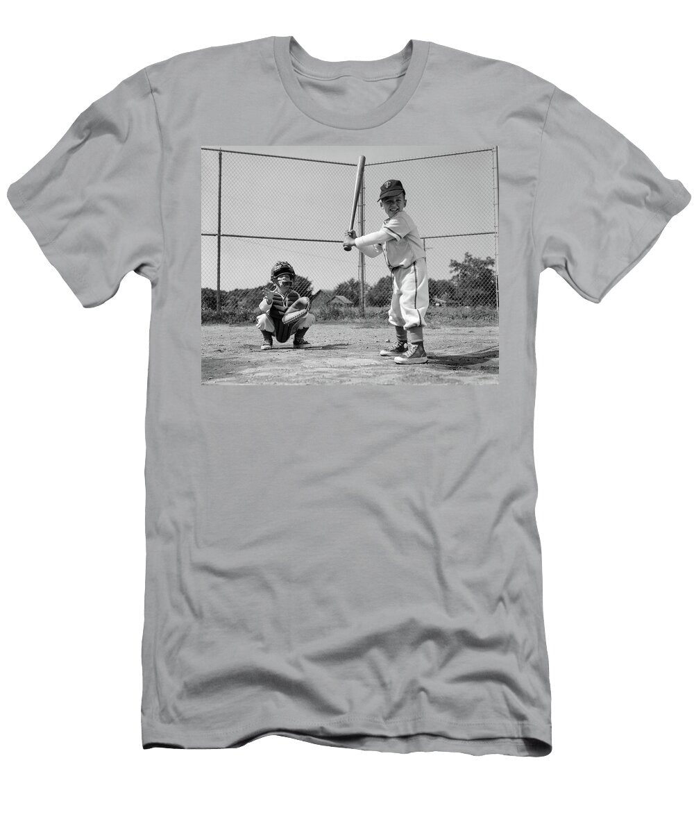 1960s Two Boys Playing Baseball Batter Vintage Images T-Shirt