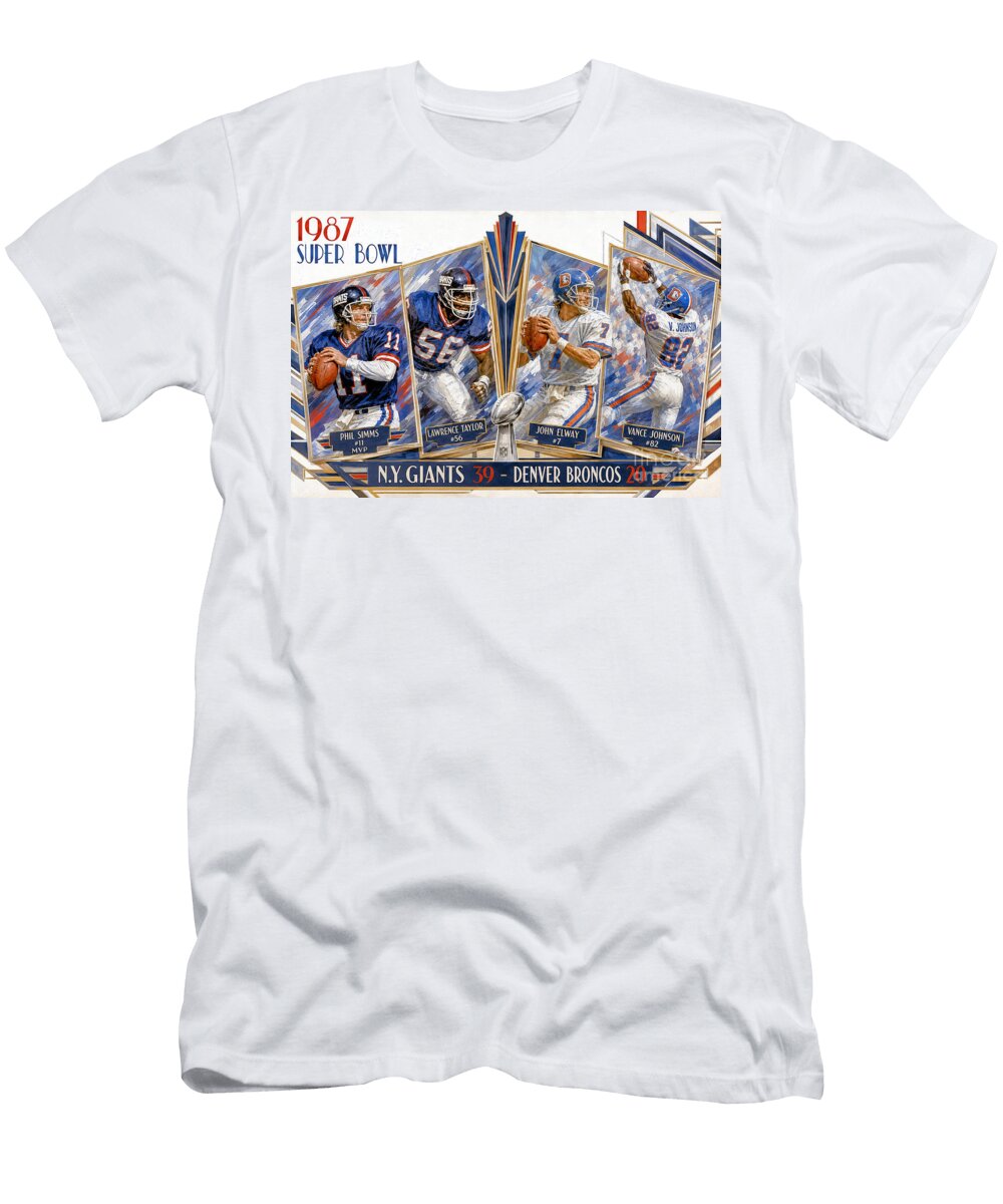 1987 Super Bowl Ny Giants 39 Denver Broncos 20 11 Phil Simms Mvp 56 Lawrence Taylor 7 Robert Williams T-Shirt