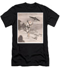 19th Century Chinese Watercolor Traveling Scholar with Scrolls on Mountain Cliff Jon Fennel T-Shirt