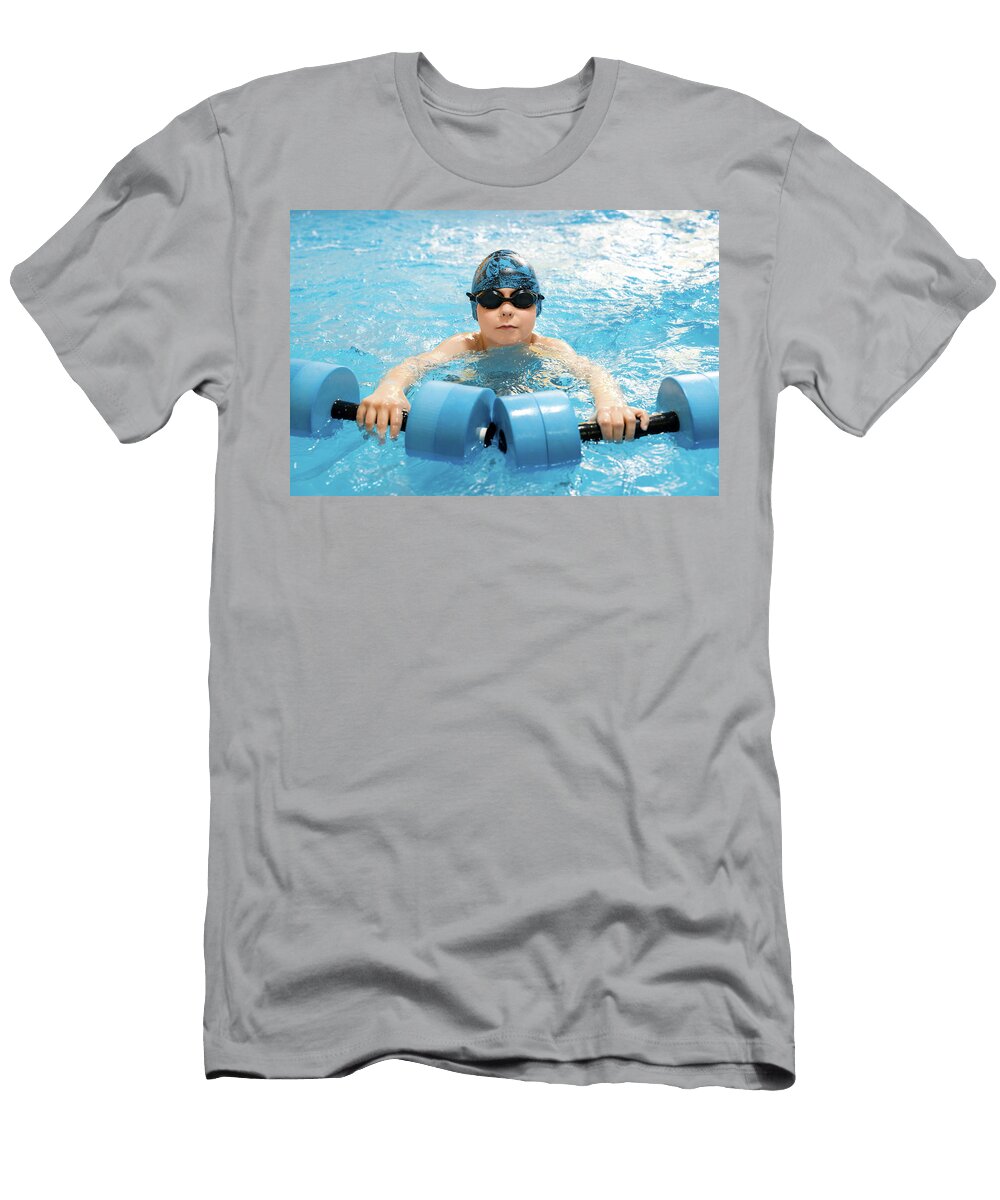 2 Boy Swimming with Water Dumbbells in Hands in Swimming Pool Maria Kray T-Shirt