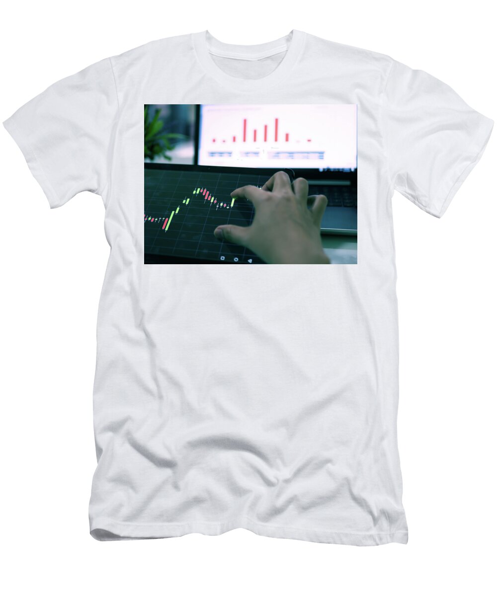 2 Business People Working with Stock Trading Forex on Mobile and L Boonmachai Mingkhwun T-Shirt