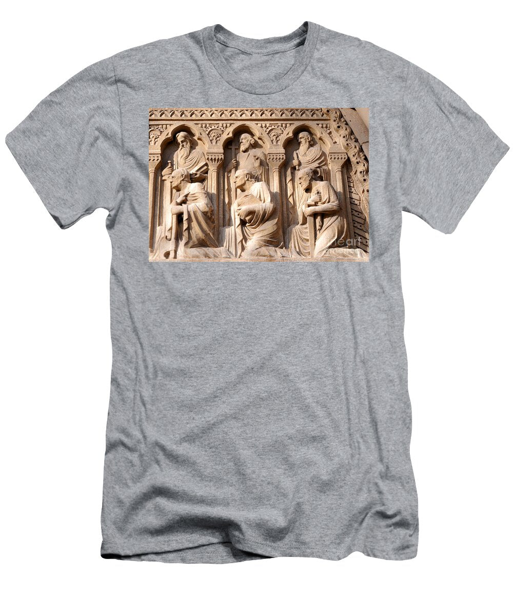 2 Carved Stone Biblical Mural Above Catholic Cathedral Doorway Gary Whitton T-Shirt