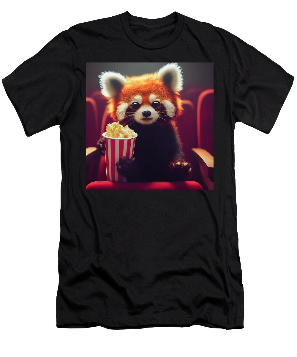 2 Cute Red Panda Eating Popcorn in Cozy Movie Theater Talha Khan T-Shirt
