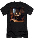 2 Elderly Scholar Reading in Rustic Library with Warm Lamp Light Anthony Dezenzio T-Shirt