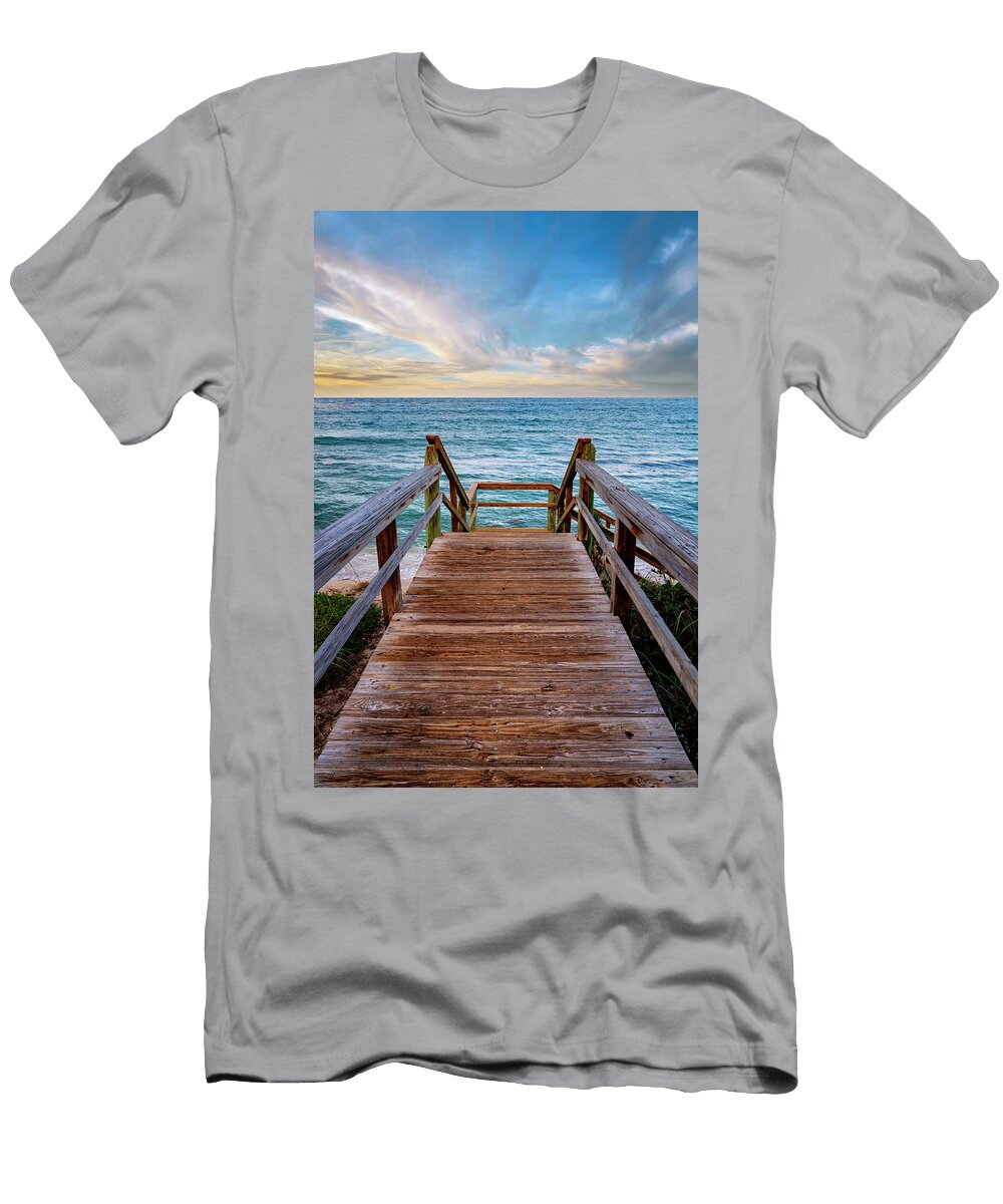 2 Florida South Florida Lantana Wooden Staircase Leading to Beach Laura Diez T-Shirt