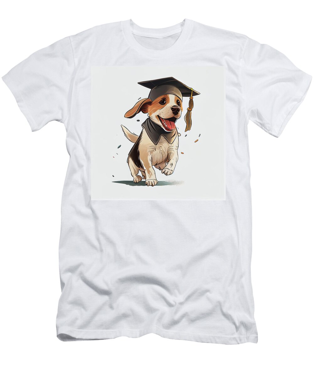 2 Graduated Cartoon Cap on Happy Dog Pavel Shlykov T-Shirt