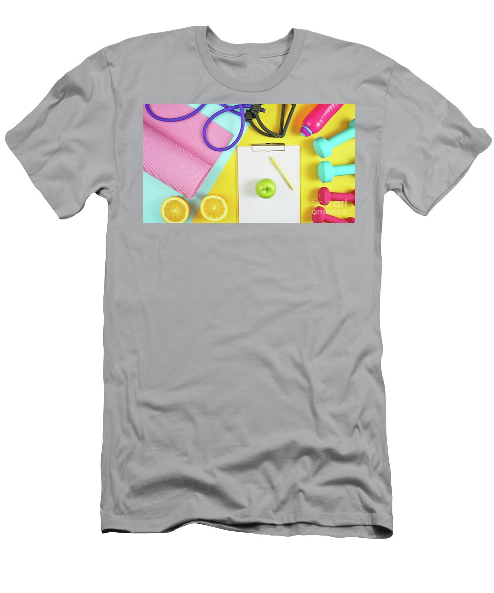 2 Health and Fitness Concept on Modern Colorful Background Milleflore Images T-Shirt