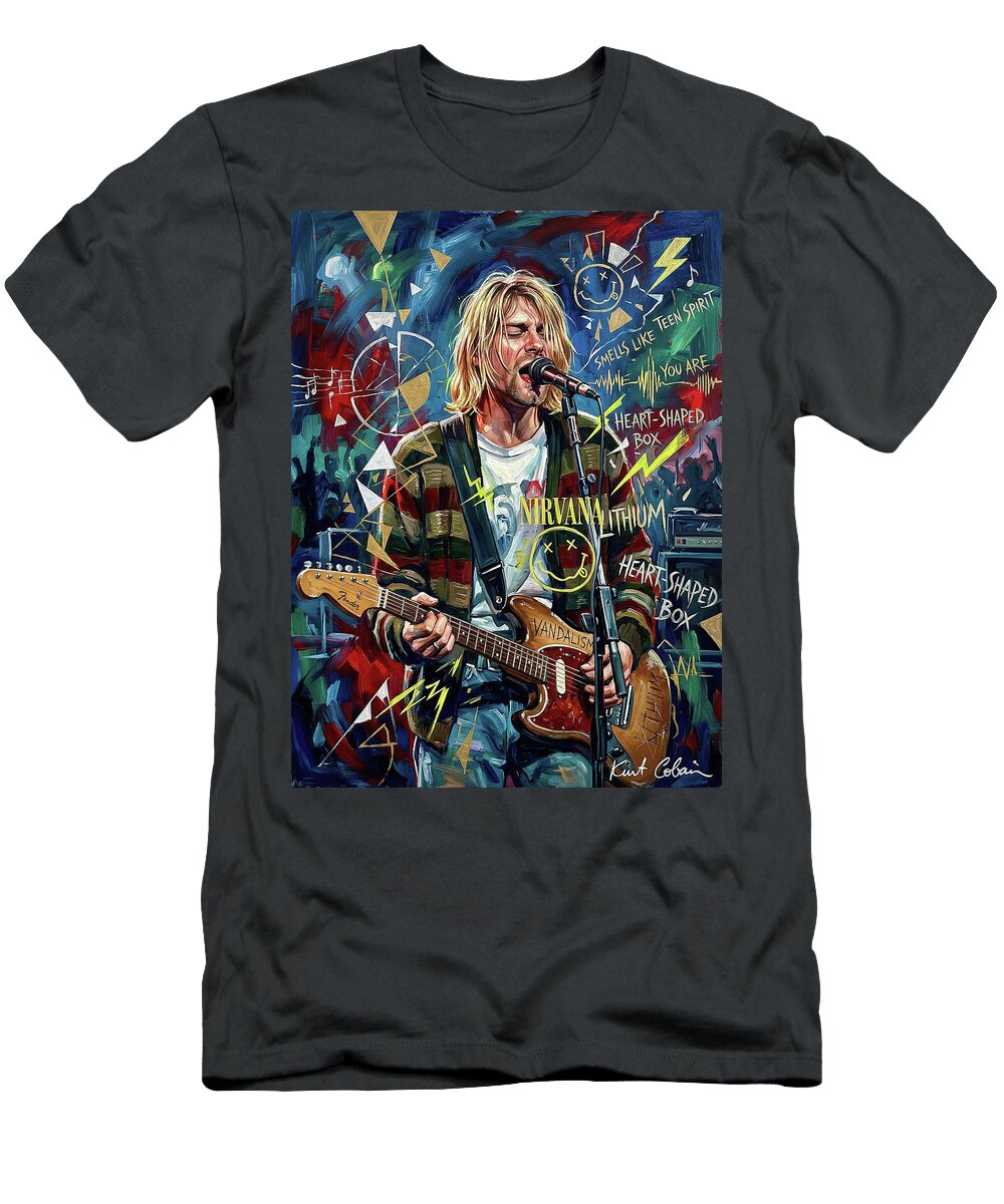 2 Kurt Cobain with Guitar Abstract Portrait Art of Music Icons Iconic Musicians Legend Painting Sampadart Gallery T-Shirt