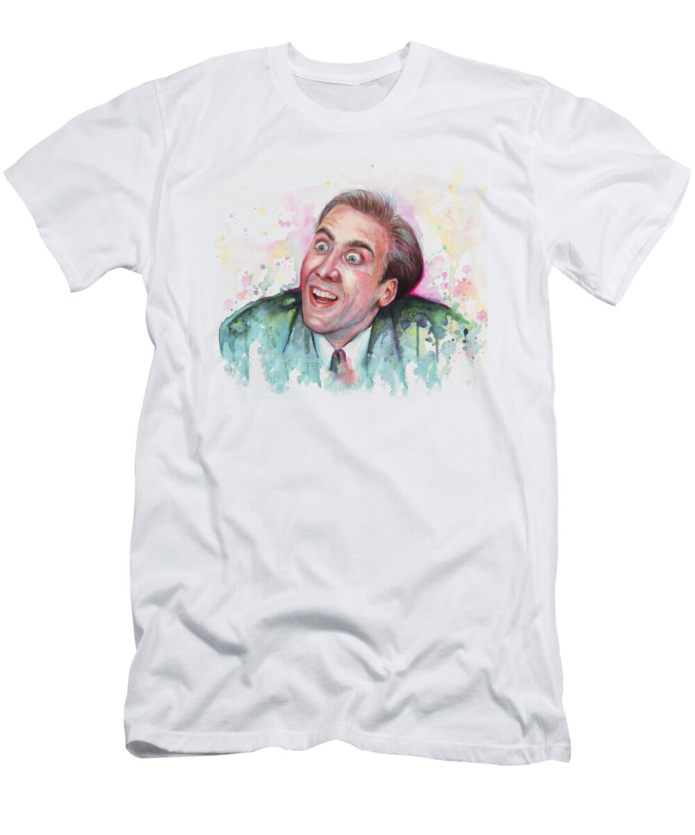 2 Nicolas Cage a Vampires Kiss Watercolor Art Olga Shvartsur T-Shirt